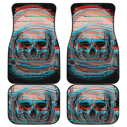 Digital Glitch Astronaut Skull Print Front and Back Car Floor Mats