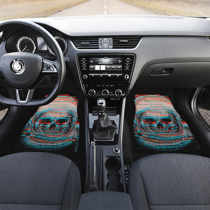 Digital Glitch Astronaut Skull Print Front and Back Car Floor Mats