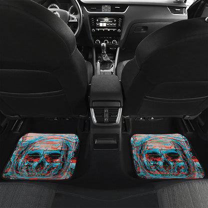 Digital Glitch Astronaut Skull Print Front and Back Car Floor Mats