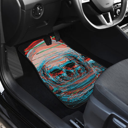 Digital Glitch Astronaut Skull Print Front and Back Car Floor Mats