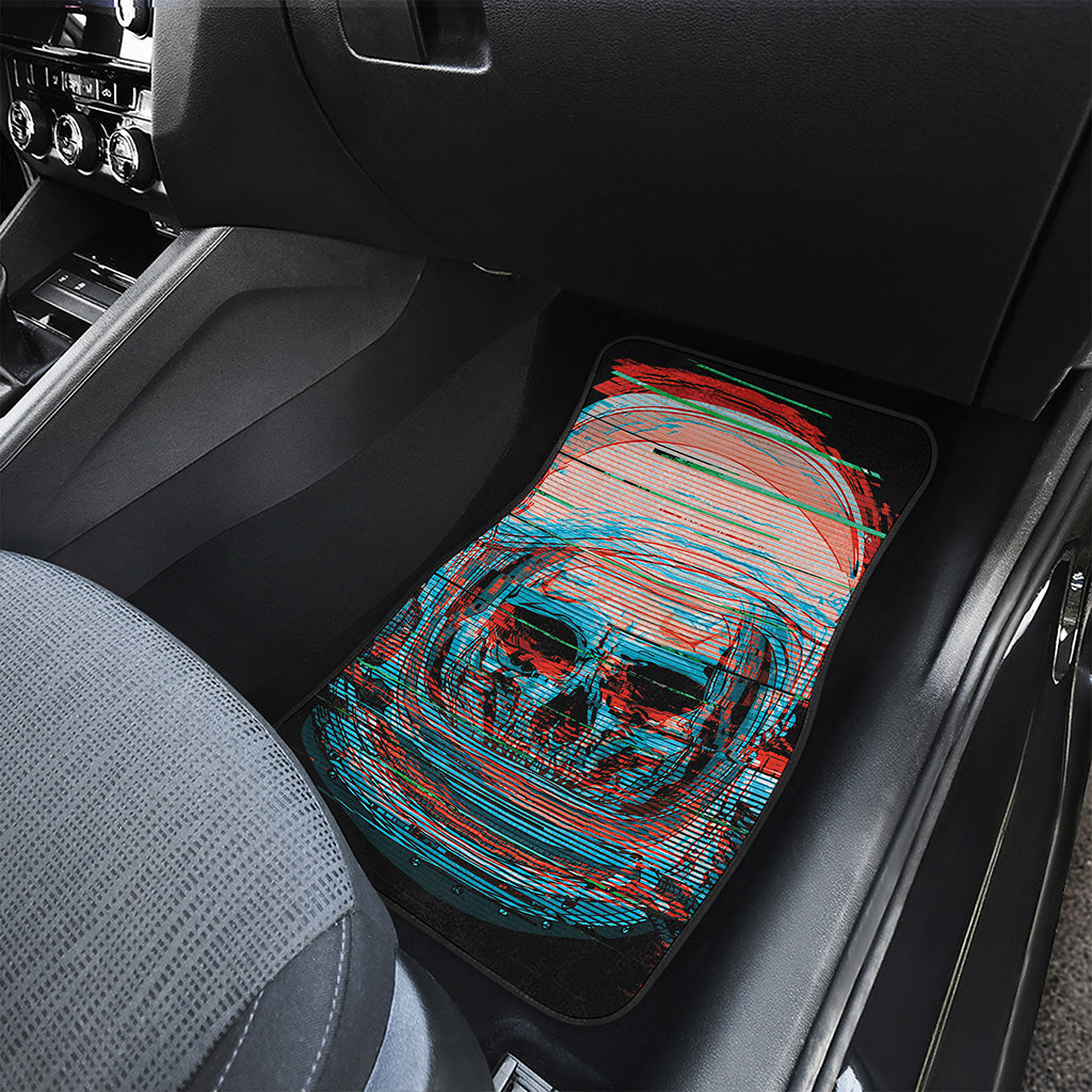 Digital Glitch Astronaut Skull Print Front and Back Car Floor Mats