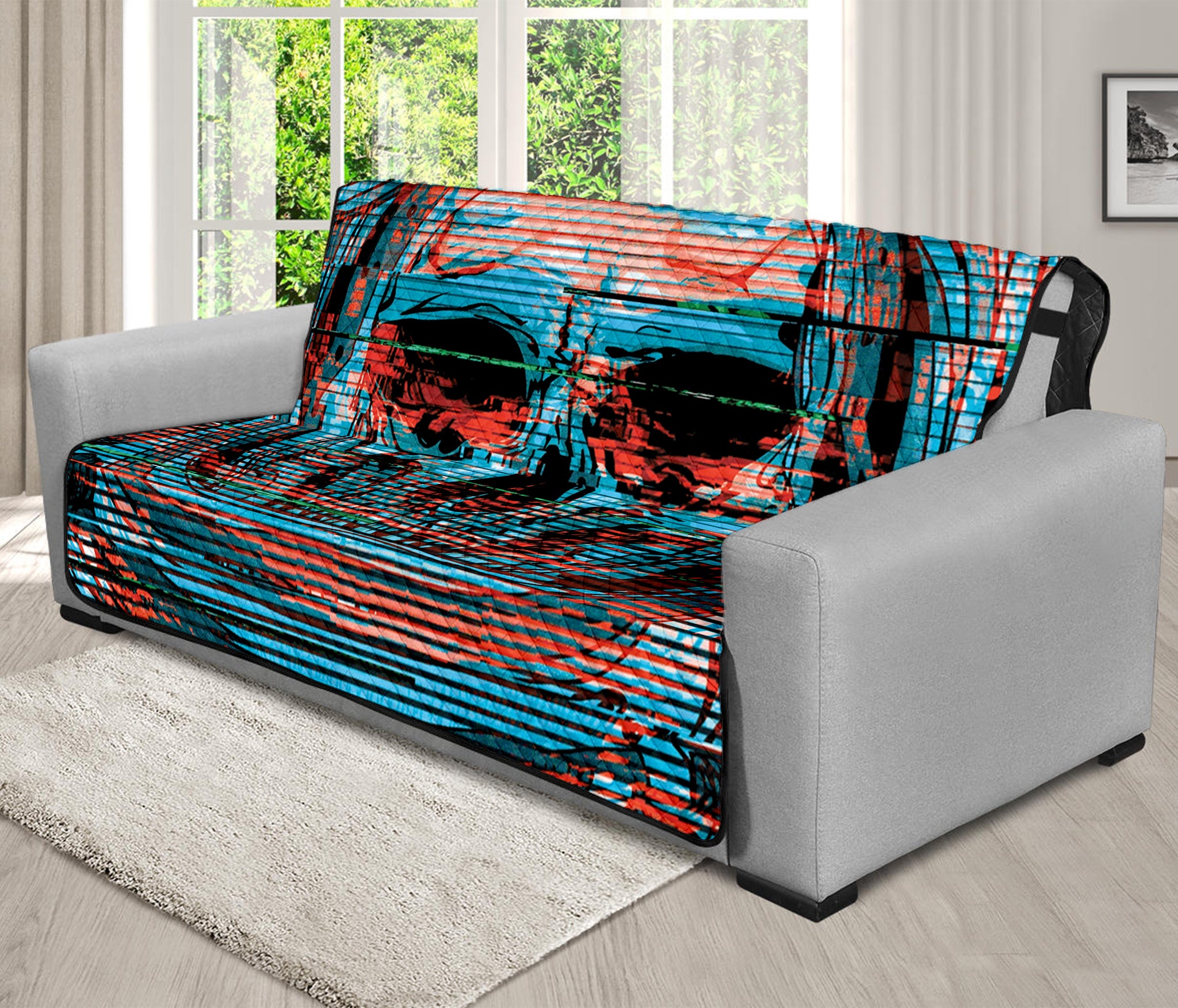 Digital Glitch Astronaut Skull Print Futon Protector