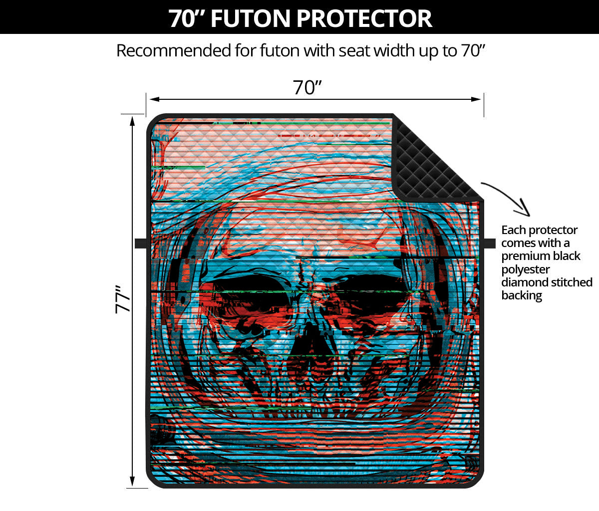 Digital Glitch Astronaut Skull Print Futon Protector