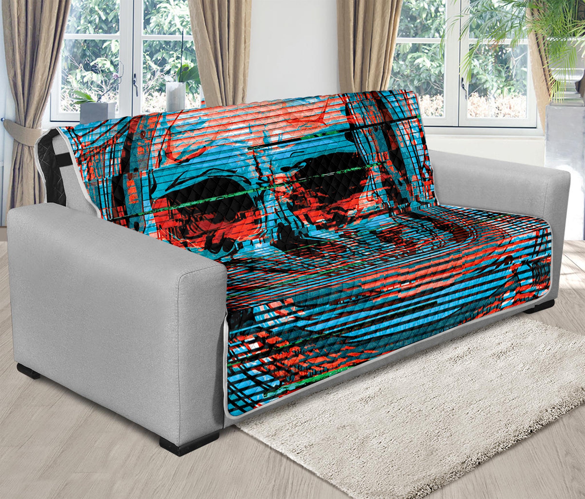 Digital Glitch Astronaut Skull Print Futon Protector