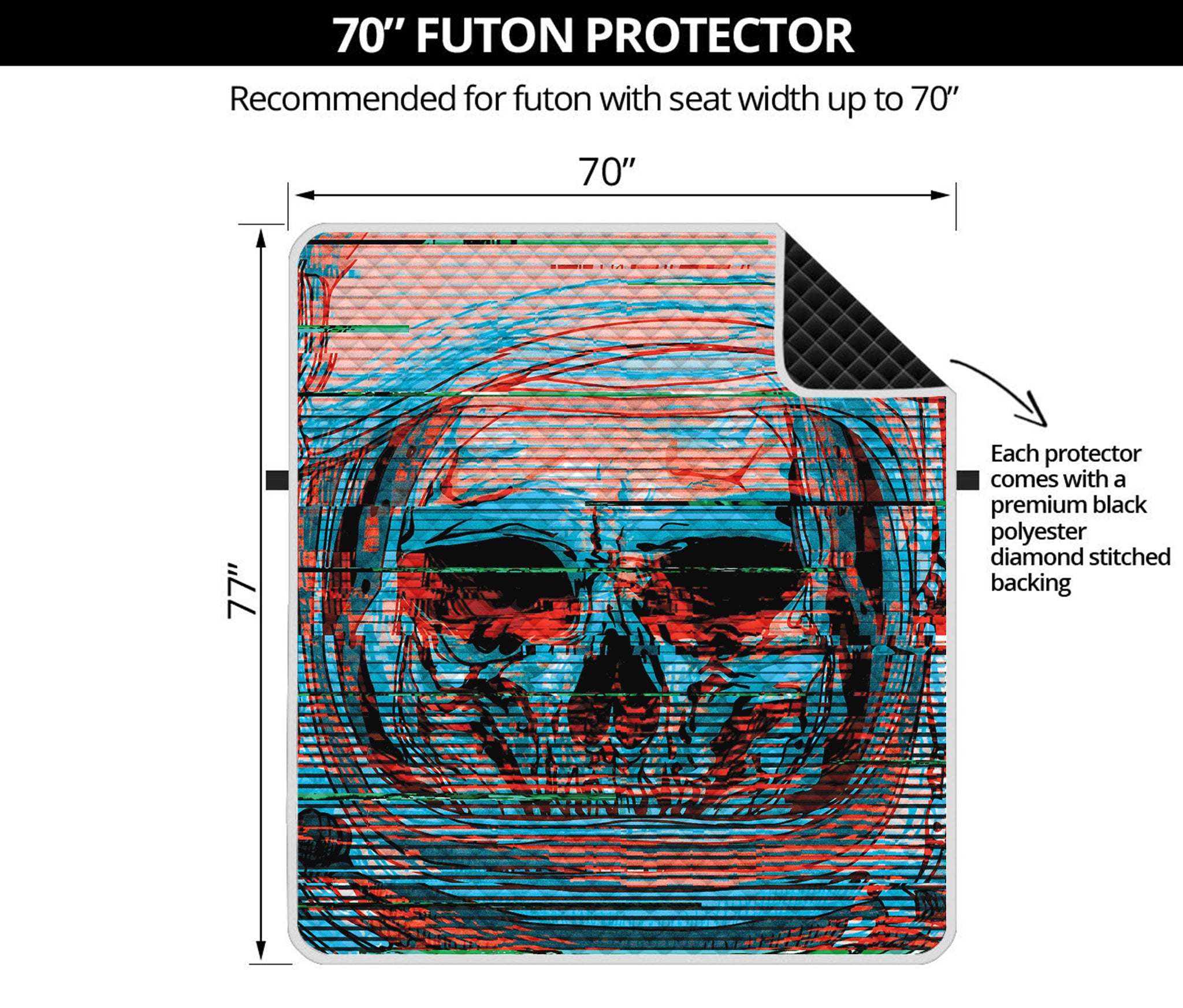 Digital Glitch Astronaut Skull Print Futon Protector