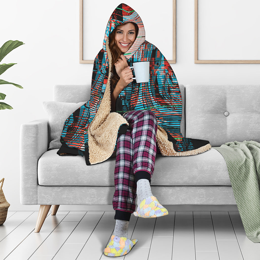 Digital Glitch Astronaut Skull Print Hooded Blanket