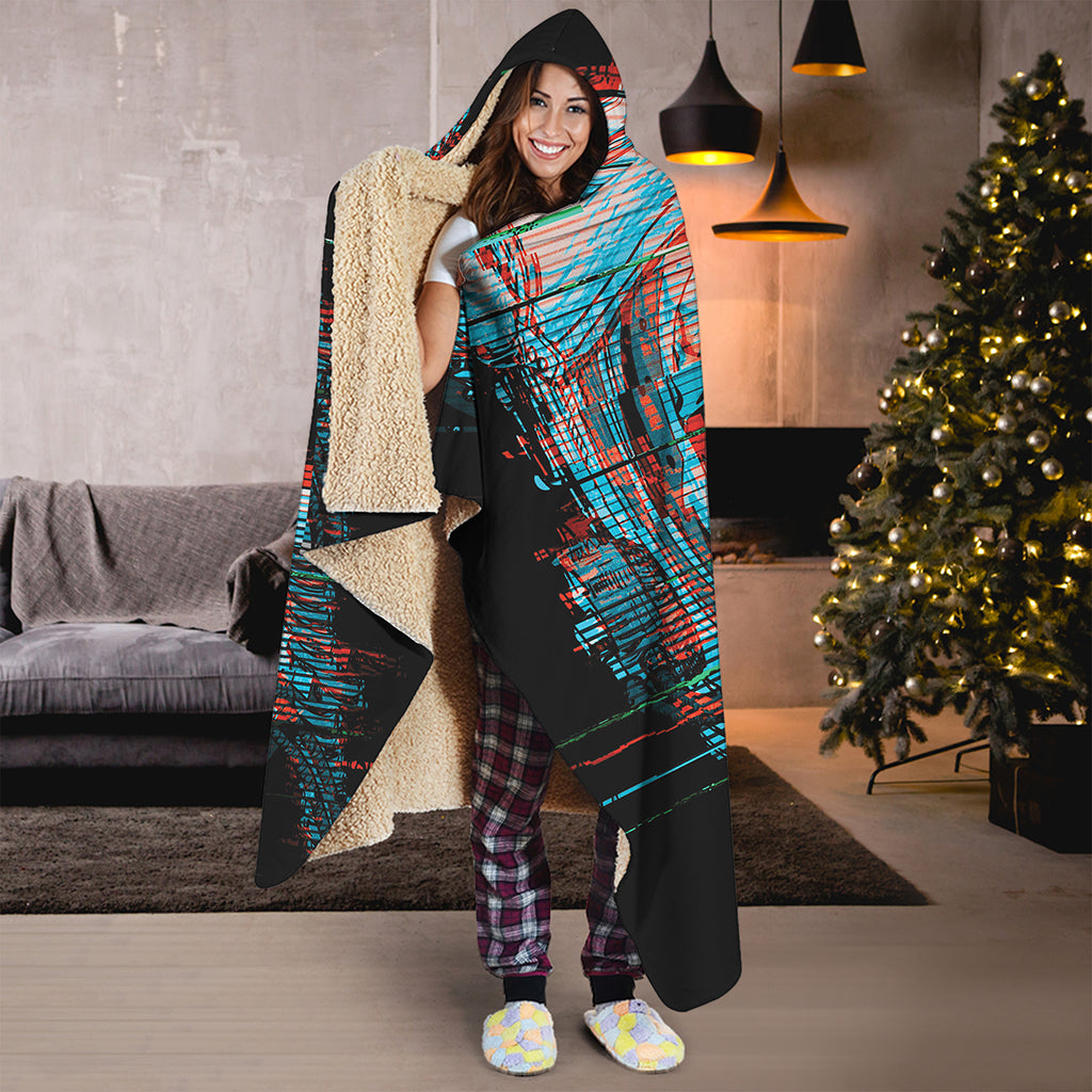 Digital Glitch Astronaut Skull Print Hooded Blanket