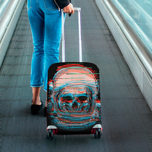 Digital Glitch Astronaut Skull Print Luggage Cover