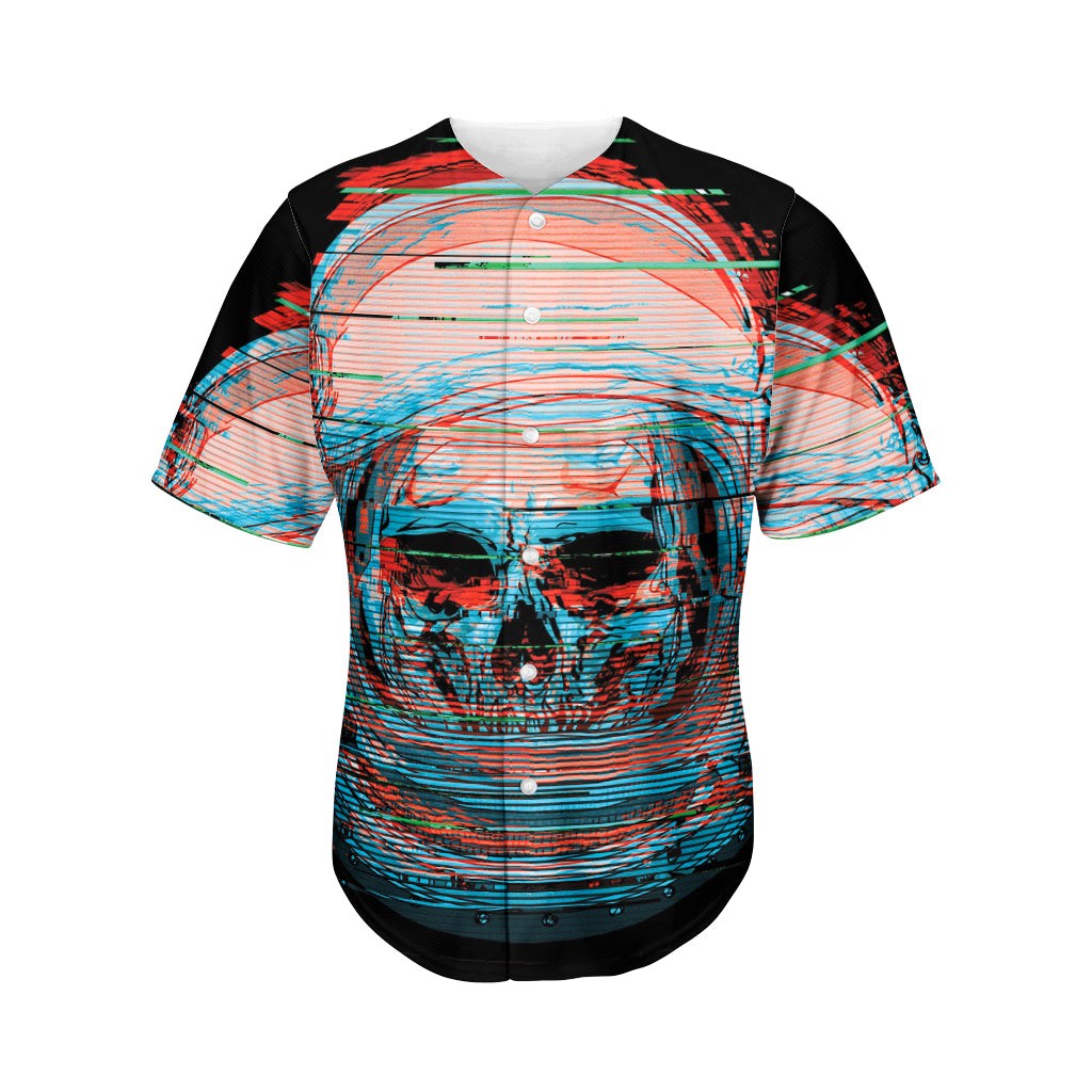 Digital Glitch Astronaut Skull Print Men's Baseball Jersey