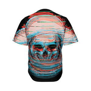 Digital Glitch Astronaut Skull Print Men's Baseball Jersey