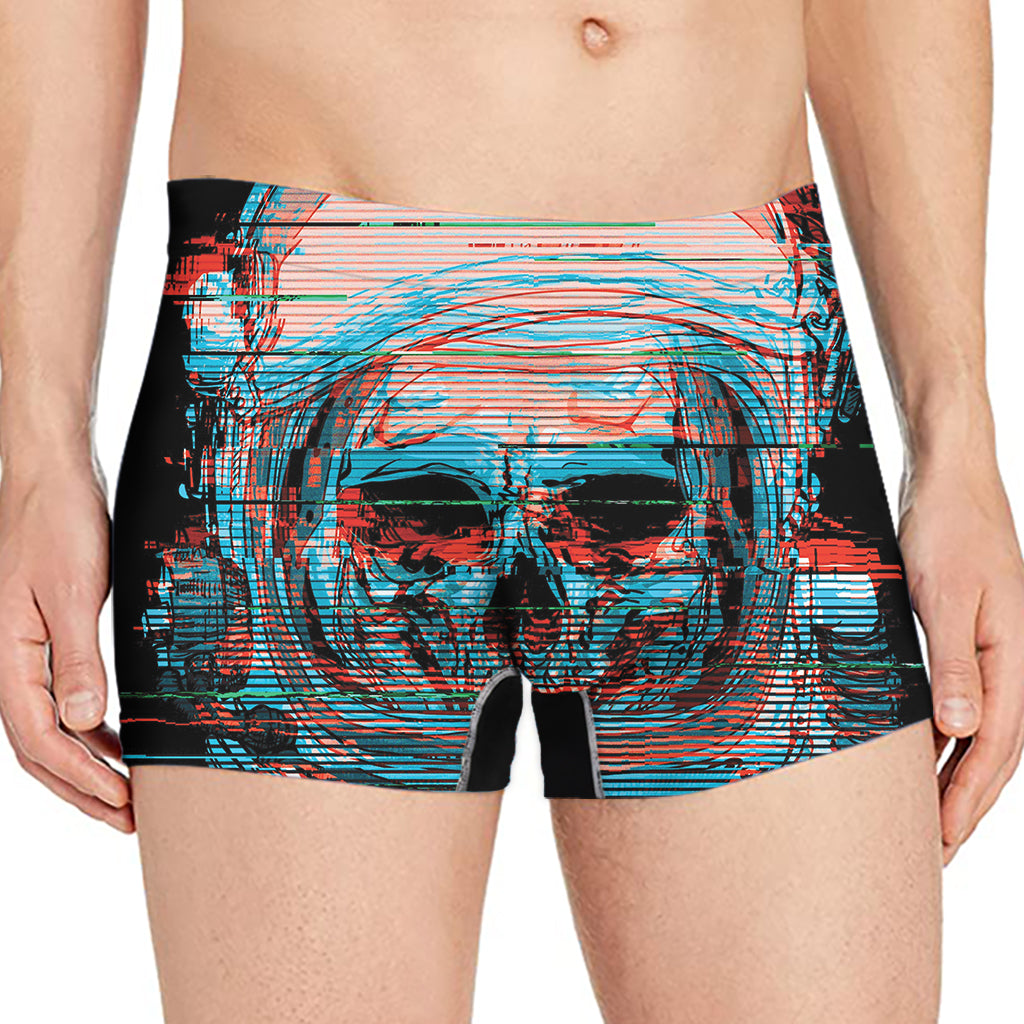 Digital Glitch Astronaut Skull Print Men's Boxer Briefs