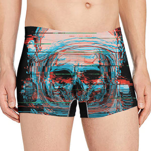 Digital Glitch Astronaut Skull Print Men's Boxer Briefs