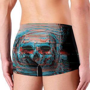 Digital Glitch Astronaut Skull Print Men's Boxer Briefs