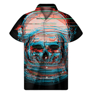 Digital Glitch Astronaut Skull Print Men's Short Sleeve Shirt