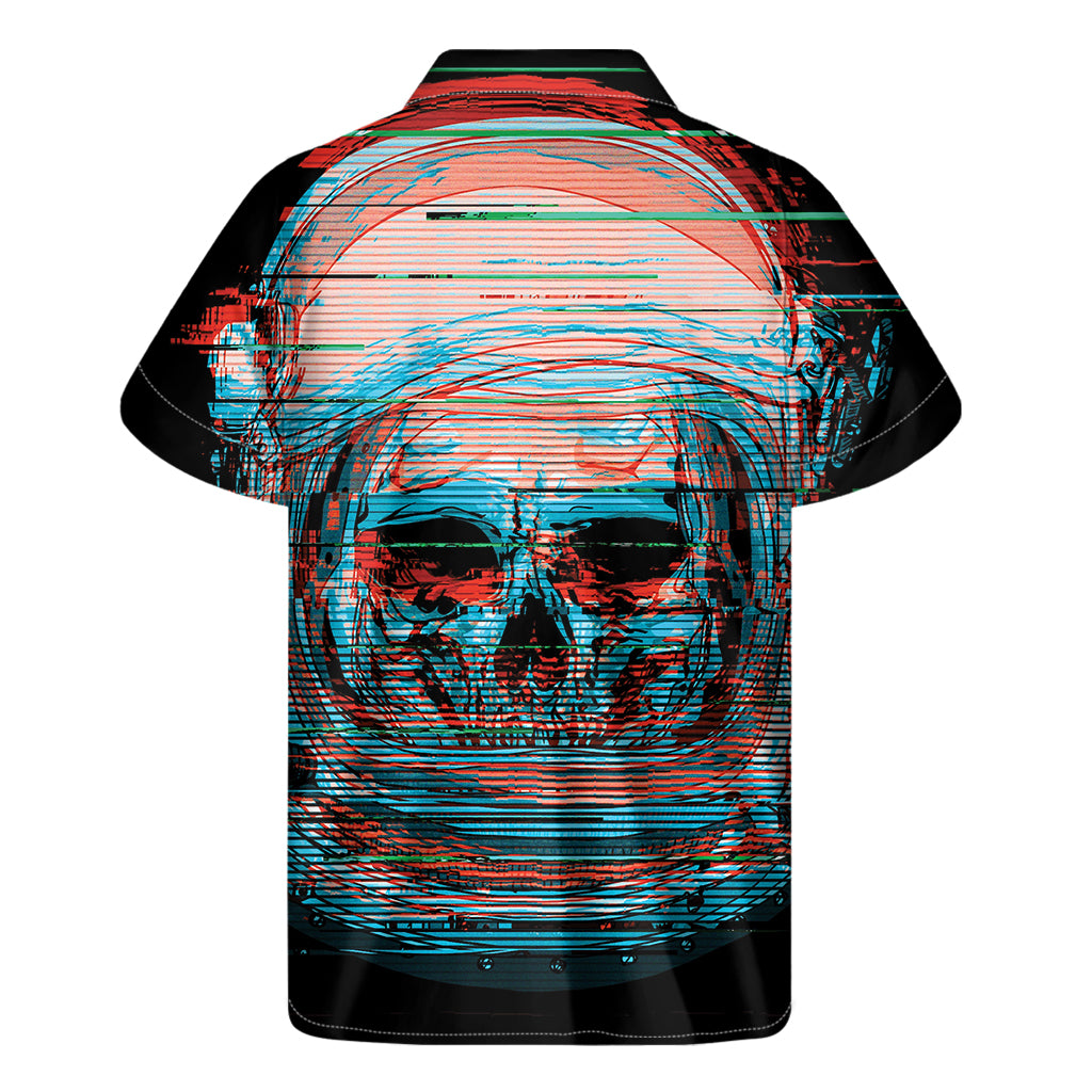 Digital Glitch Astronaut Skull Print Men's Short Sleeve Shirt