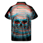 Digital Glitch Astronaut Skull Print Men's Short Sleeve Shirt