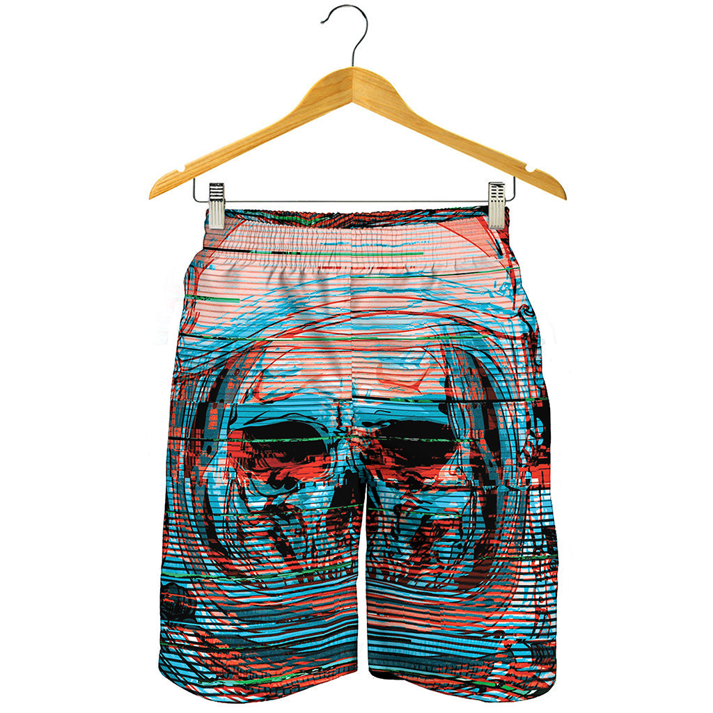 Digital Glitch Astronaut Skull Print Men's Shorts