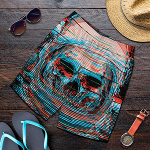 Digital Glitch Astronaut Skull Print Men's Shorts