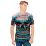 Digital Glitch Astronaut Skull Print Men's T-Shirt