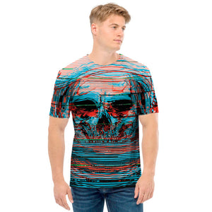 Digital Glitch Astronaut Skull Print Men's T-Shirt