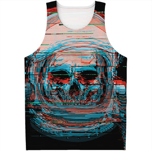 Digital Glitch Astronaut Skull Print Men's Tank Top