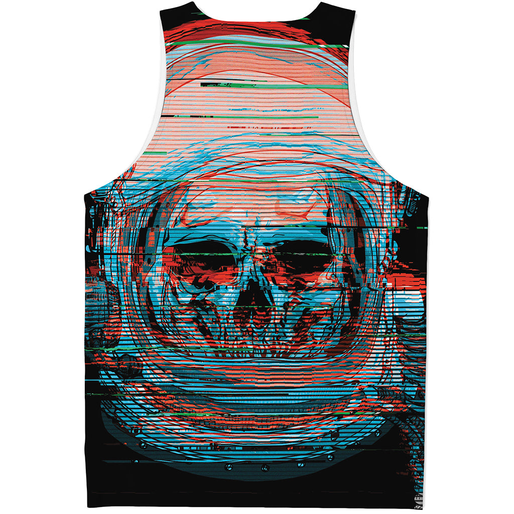 Digital Glitch Astronaut Skull Print Men's Tank Top