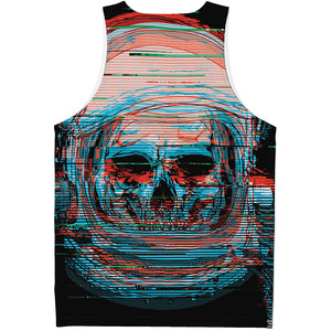 Digital Glitch Astronaut Skull Print Men's Tank Top