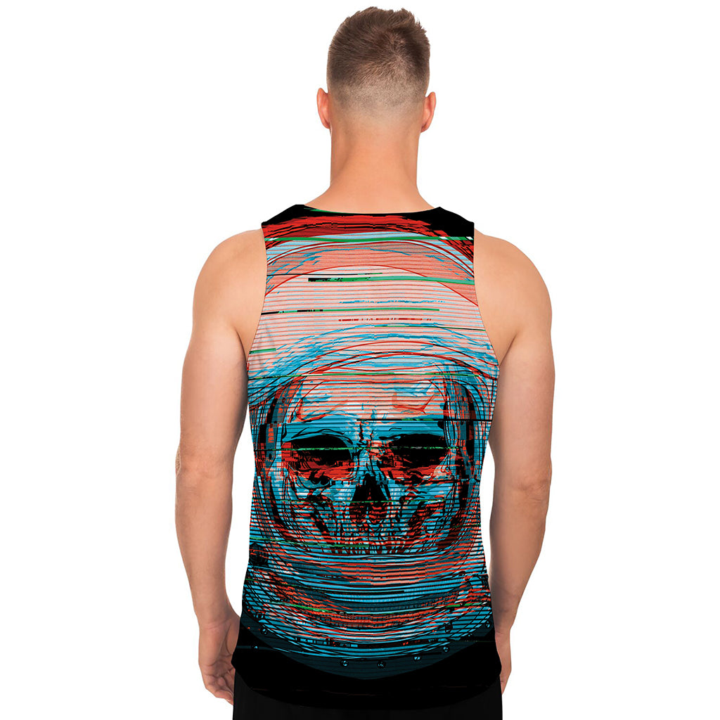 Digital Glitch Astronaut Skull Print Men's Tank Top