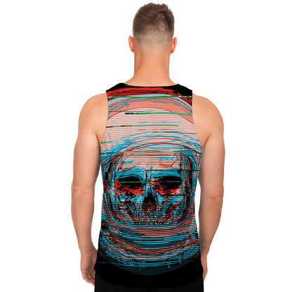 Digital Glitch Astronaut Skull Print Men's Tank Top