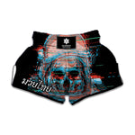 Digital Glitch Astronaut Skull Print Muay Thai Boxing Shorts