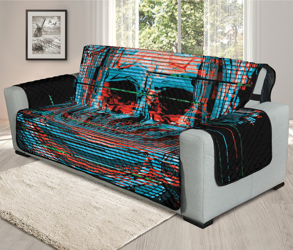 Digital Glitch Astronaut Skull Print Oversized Sofa Protector