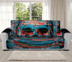 Digital Glitch Astronaut Skull Print Oversized Sofa Protector