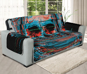 Digital Glitch Astronaut Skull Print Oversized Sofa Protector