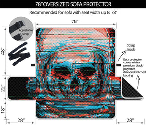 Digital Glitch Astronaut Skull Print Oversized Sofa Protector