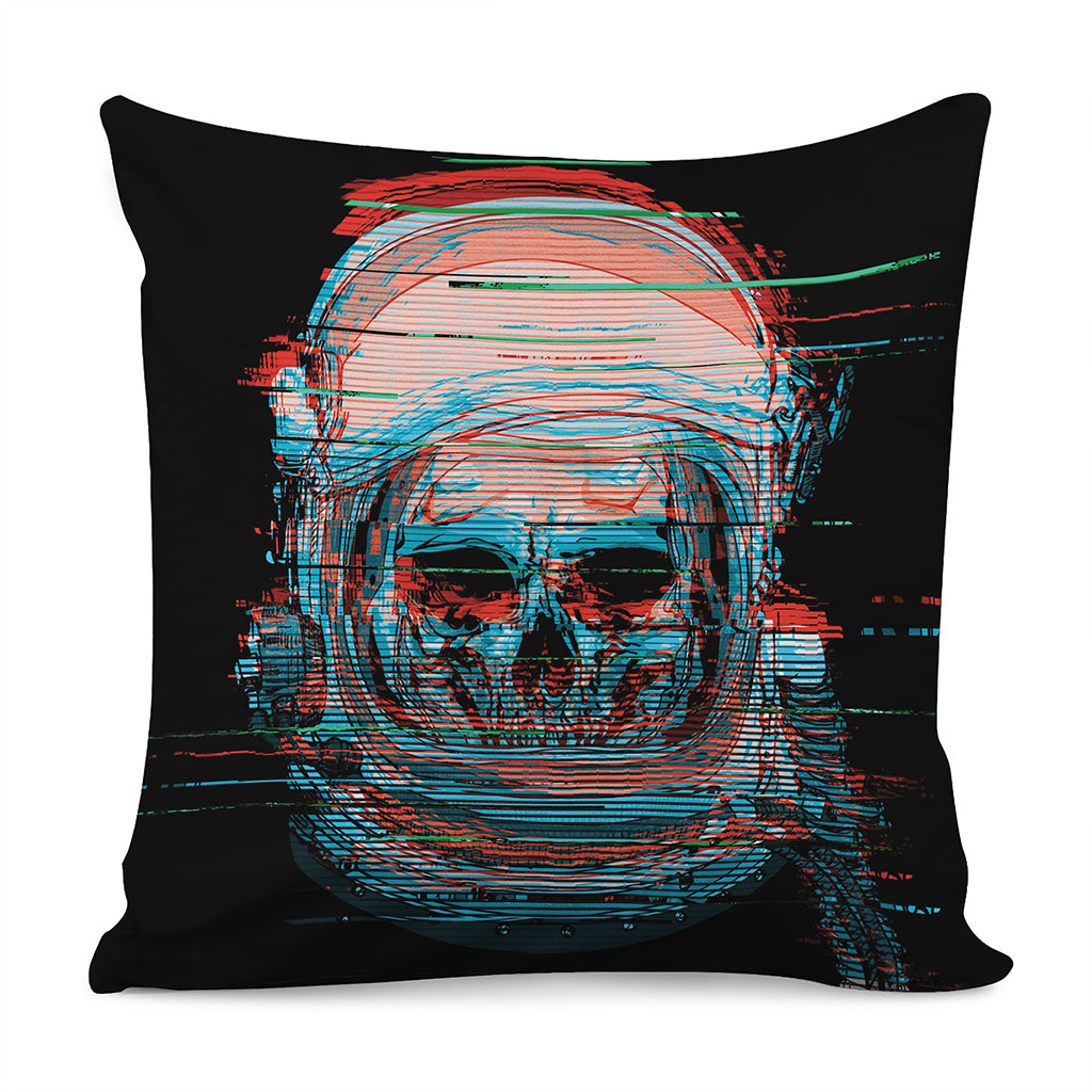 Digital Glitch Astronaut Skull Print Pillow Cover