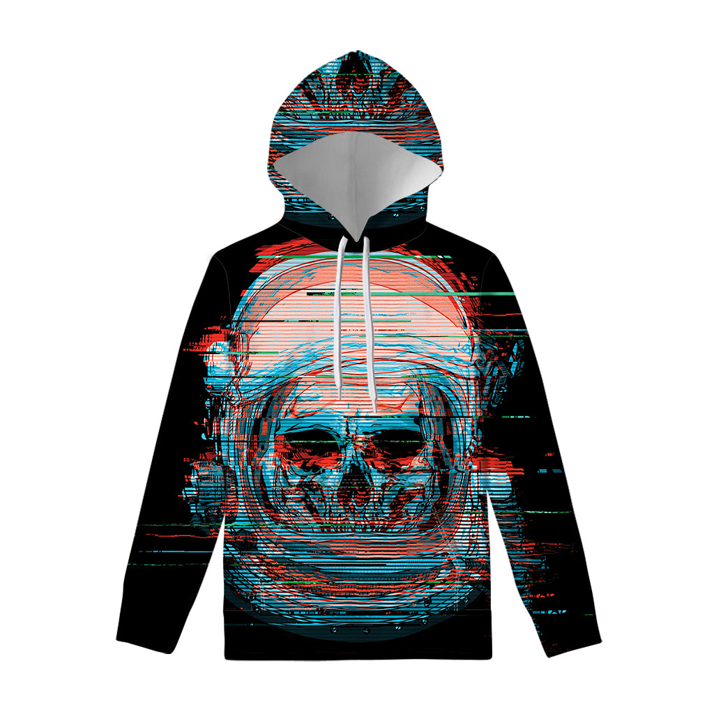 Digital Glitch Astronaut Skull Print Pullover Hoodie