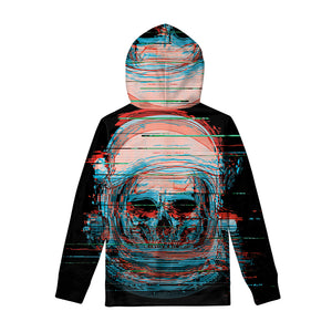 Digital Glitch Astronaut Skull Print Pullover Hoodie