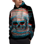 Digital Glitch Astronaut Skull Print Pullover Hoodie