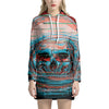 Digital Glitch Astronaut Skull Print Pullover Hoodie Dress