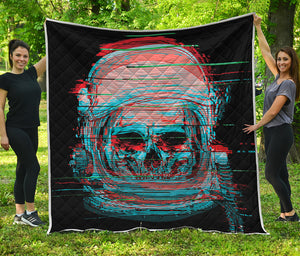 Digital Glitch Astronaut Skull Print Quilt