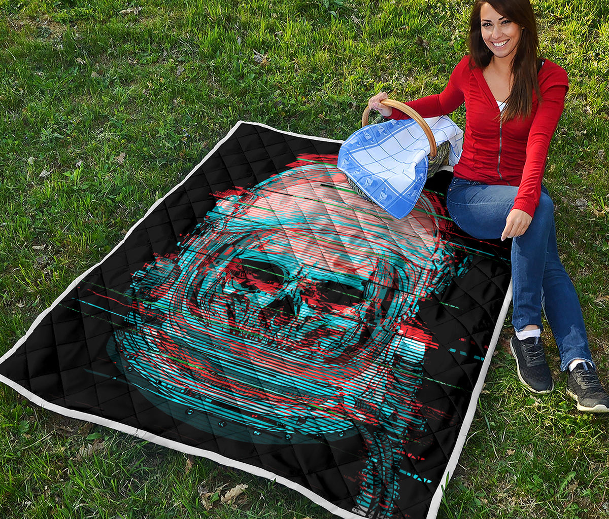 Digital Glitch Astronaut Skull Print Quilt