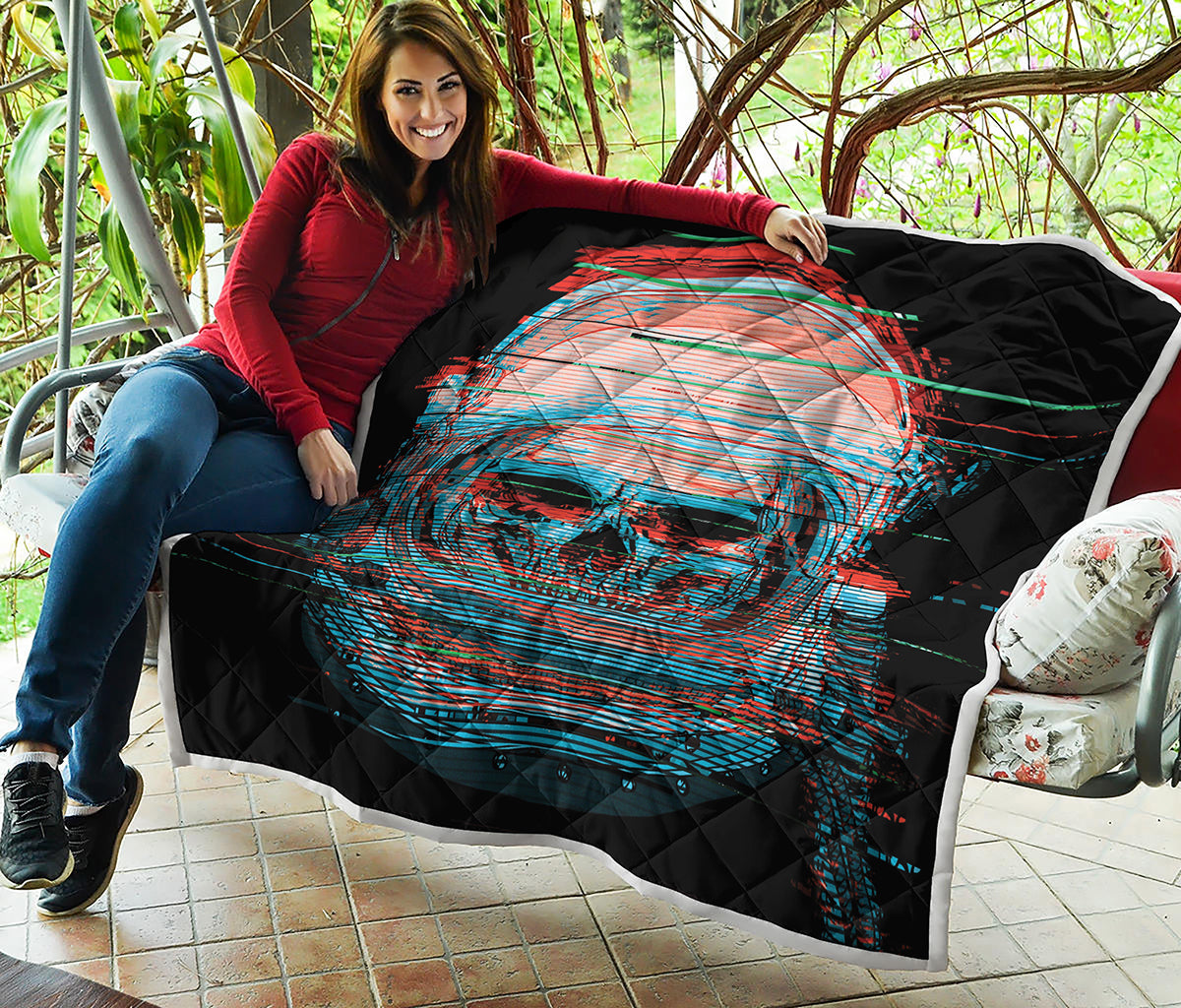 Digital Glitch Astronaut Skull Print Quilt