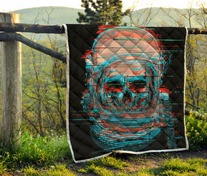 Digital Glitch Astronaut Skull Print Quilt