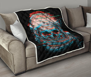 Digital Glitch Astronaut Skull Print Quilt