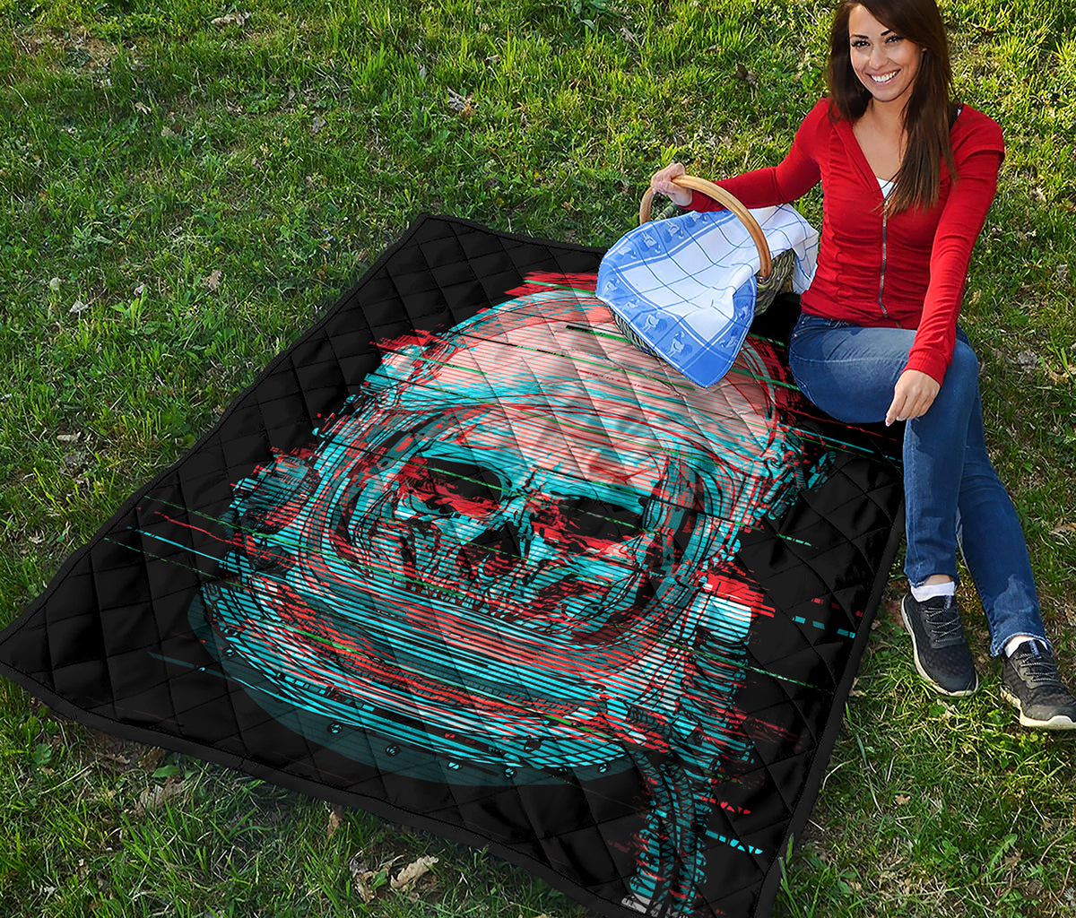 Digital Glitch Astronaut Skull Print Quilt