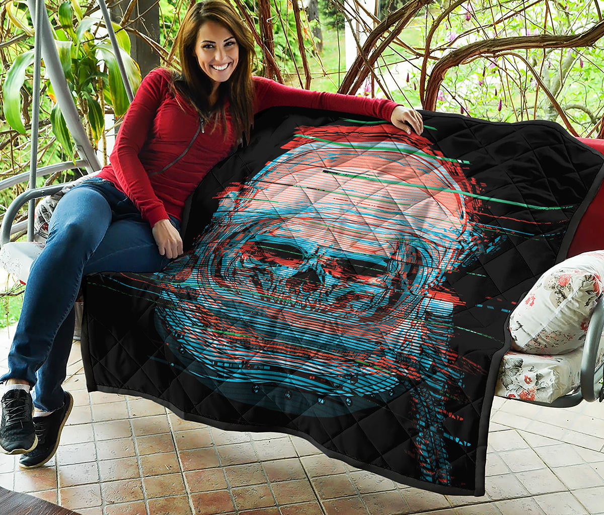 Digital Glitch Astronaut Skull Print Quilt