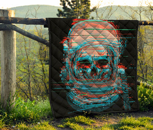 Digital Glitch Astronaut Skull Print Quilt