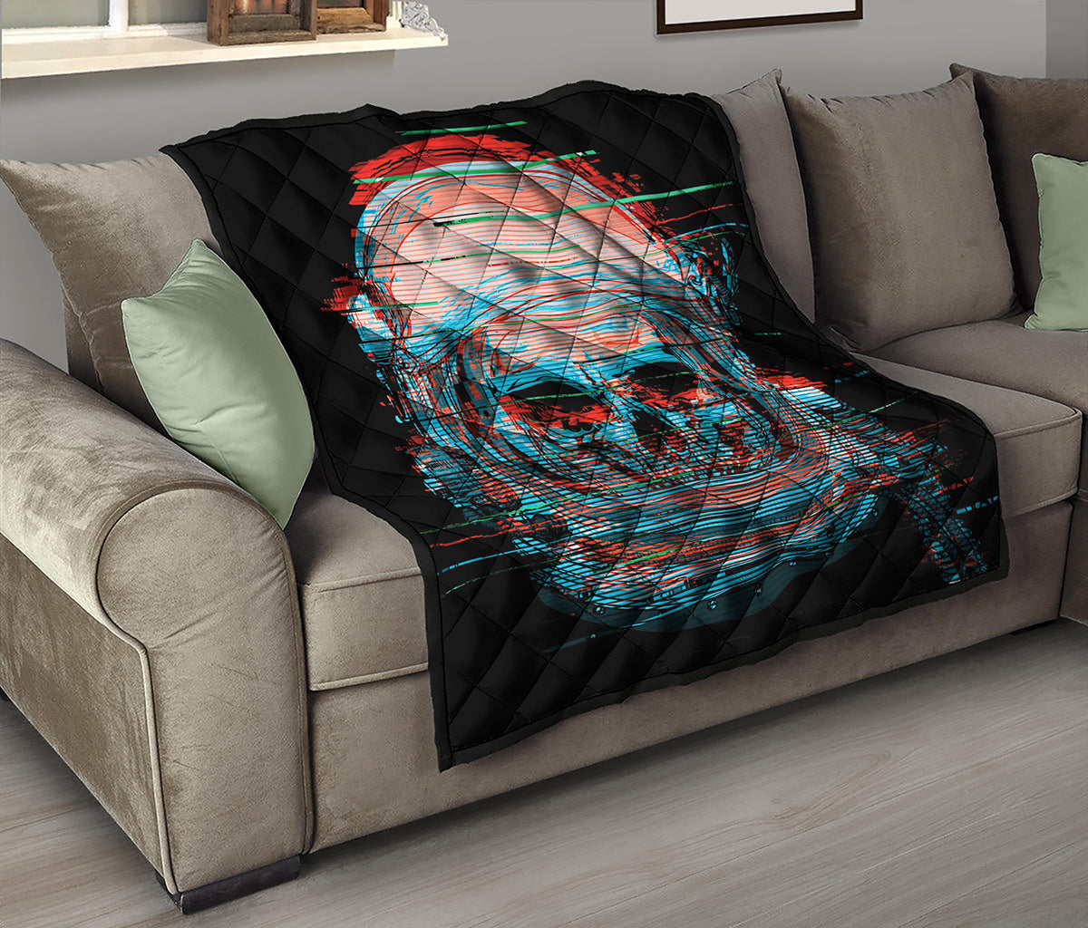 Digital Glitch Astronaut Skull Print Quilt