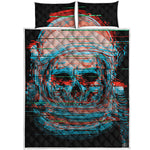 Digital Glitch Astronaut Skull Print Quilt Bed Set