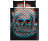 Digital Glitch Astronaut Skull Print Quilt Bed Set